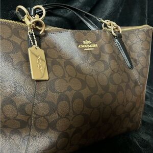 Coach Brown and Black Signature Shoulder Bag